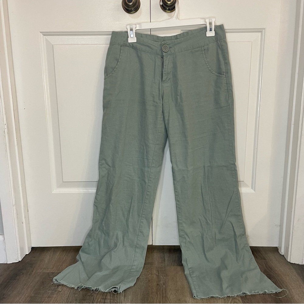 Tulle Sage Green Wide-Leg Linen Blend Pants